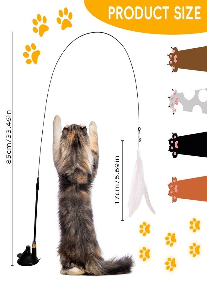 Qpets® Cat Toys, Cat Teaser Wand with Suction Cup Design, Hands-Free Interactive Self-Play Fun for Boredom & Exercise Pet Teaser Toy with Feather Teaser Toy (White) - Image 2